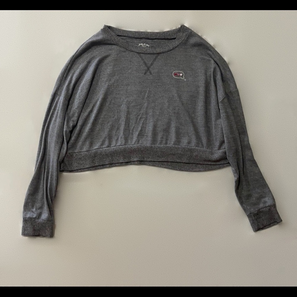Cropped, gray shirt with heart embroidery